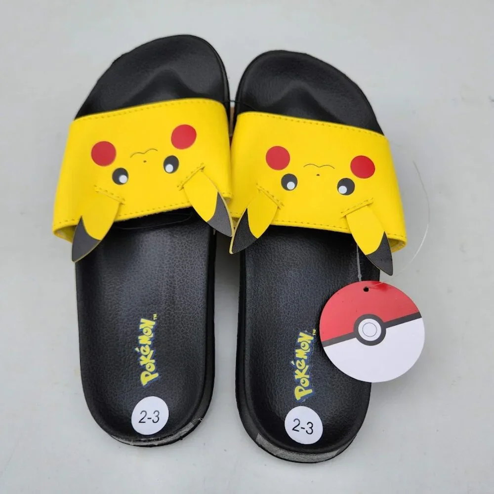 NEW Boy's Size 2-3 Sandals Pikachu Pokemon Yellow Black Slides Shoes Pokemon